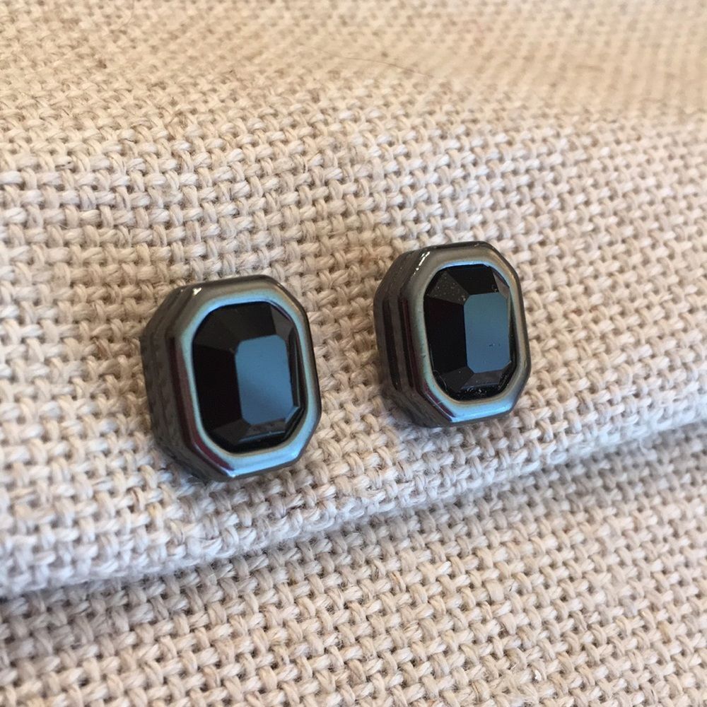 Gunmetal Black Cut Glass Square Rectangle Earrings
